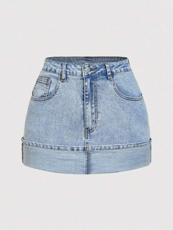 SHEIN MOD Minifalda de mezclilla ajustada y lavada de talla grande