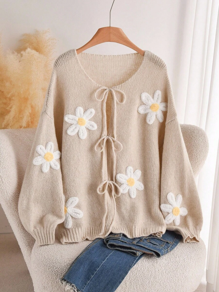 CosyJoli Große Größen Damen Herz gestrickter Cardigan, französisch elegante Mode Herbst/Winter Strickjacke - Verschiedenfarbig - Übersicht 1