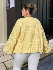 SHEIN CURVE+ New Autumn Yellow Jacquard Loose Cropped Jacket - Yellow - View 2