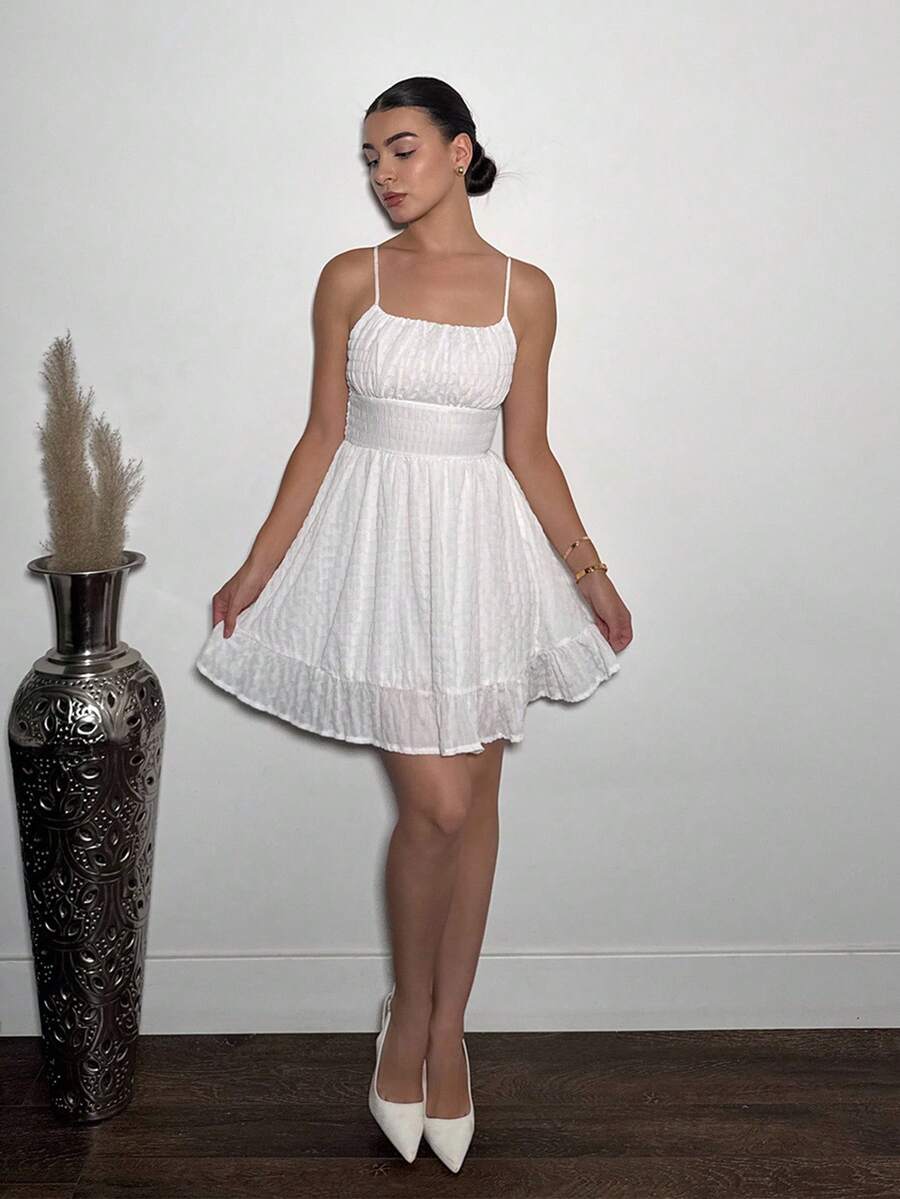 Andrea Bello Women's  Solid Color Ruffle Hem Sleeveless Cami Dress, Summer Date Night Dress,Sun Dress,Summer Dresses For Women - White - View 1