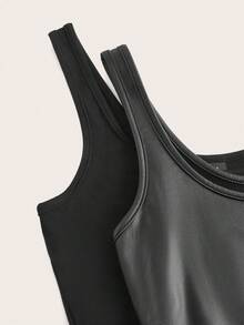 Slaydiva 2pcs Women Casual Crew Neck Ruched Waist Bodycon Tank Top Set, Versatile, Suitable For Daily Wear - Black - View 7