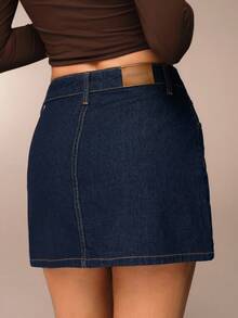 Avantive Women's Solid Color Fashion Simple Design Versatile Casual Denim Skirt Denim Skorts For Women Jean Skirt Y2k Jean Skirt Mini Casual New Year Look Halloween Fall Clothes For Women /Winter/Autumn/Out Outfits/Birthday Outfits/Casual/Millennium /2000/90s/Western-Style Women/Club/Office/Cocktails/Retro /Rave Outfits Festival/Fun/Classic/Old Money/Streetwear/Workwear/Bachelorette Outfits/Concert/Basic/Gong Out/Elegant/Casual/Going Out - Dark Wash - View 2