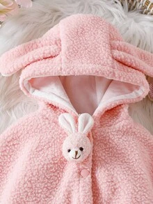 SHEIN 女宝宝兔耳连帽斗篷外套（带帽子），时尚百搭，秋冬