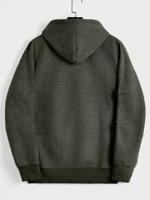 EURMUSE Sudadera con capucha con cremallera y cordón de algodón para hombres, sin camiseta - Verde militar - Ver 2