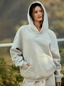 GLOWMODE 厚重羊毛超大连帽卫衣口袋厚保暖冬季 - 淺灰色 - 查看 9