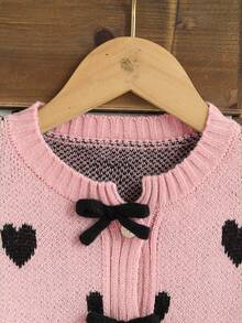 Sparklyn Áo len dài tay dệt kim nơ họa tiết trái tim dành cho bé gái - Màu Hồng baby - Xem 4
