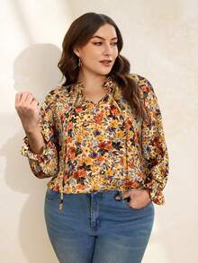 SHEIN Clasi 大码女式全身印花宽松休闲长袖衬衫 - 彩色 - 查看 5