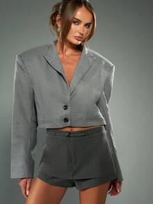 MISSGUIDED Blazer Cropped Cut Double Button Workwear Structured Shoulders Notched Lapel Winter Fall Professional Office Business Casual Short Coat Chic Fashion