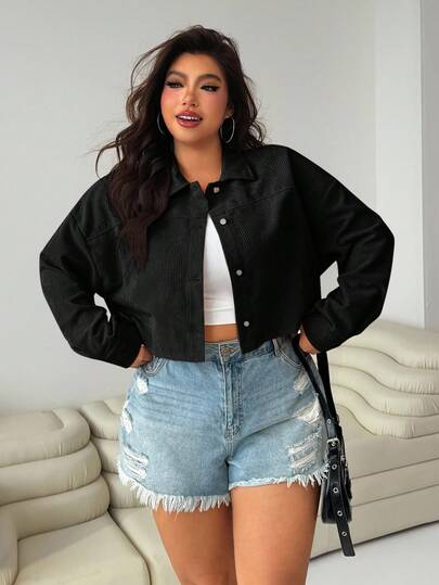 Solflare Chaqueta casual de manga larga con hombros caídos y abotonadura sencilla para mujer talla grande, otoño/invierno