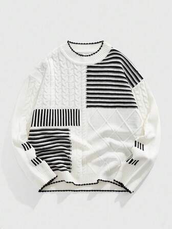 Street Life Casual Loose Fit Crew Neck Long Sleeve Men Sweaters, Fall Winter