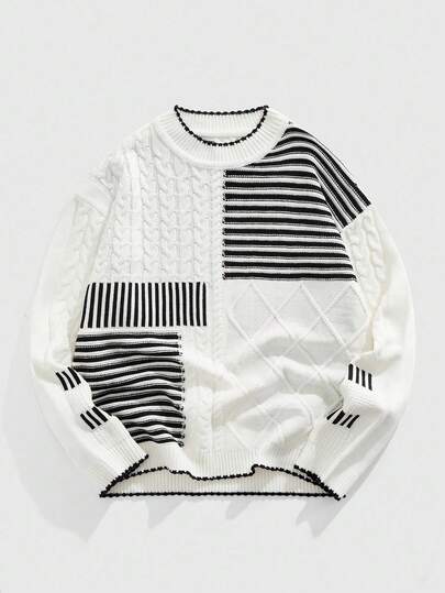 Street Life Casual Loose Fit Crew Neck Long Sleeve Men Sweaters, Fall Winter