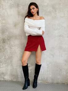 SHEIN Unity Women's Thick Woolen A-Line Skirt, Red, Autumn/Winter - Burgundy - View 1