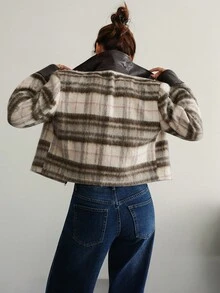 Modelyn Áo khoác giả da kẻ caro phối màu dành cho nữ, thích hợp cho các buổi đi chơi và hẹn hò vào mùa thu. - Nhiều màu - Xem 2