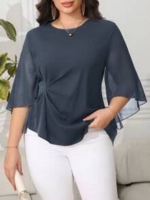 SHEIN Clasi Plus Size Women Casual Solid Color Waist Cinched Shirt