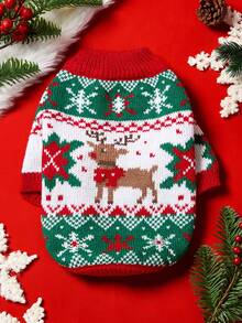 PETSIN 1 件宠物圣诞毛衣，带驯鹿费尔岛图案和插肩袖 - 彩色 - 查看 2