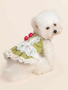 PETSIN 1件猫狗通用宠物衣服，可爱立体玫瑰花连衣裙，公主风狗狗裙 - 綠色 - 查看 5