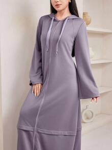 Veilorie Women's Casual Zip-Up Solid Color Hooded Long Sweatshirt Dress In Fall/Winter - Dusty Purple - View 6