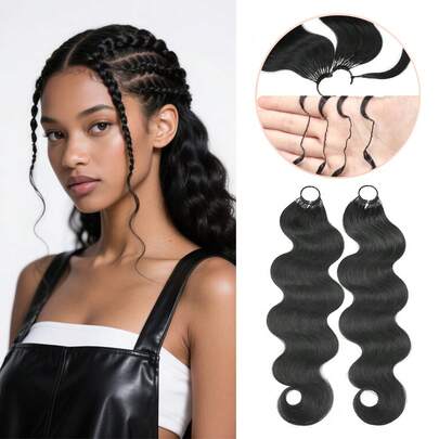 Boho Braids 100%真人发丝，水波纹钩编发，羽毛线钩编发辫，沙龙级丝滑无缝隐形自然黑色，适合发量较少的女性，微预环钩编真人发接发