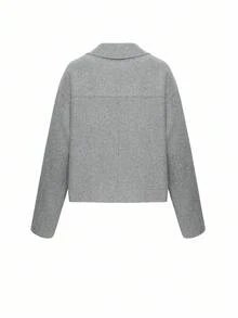 DAZY 女士百搭翻领短袖大衣 秋冬款 - 灰色 - 查看 8