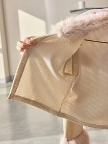 青少年女孩蓬松长袖单排扣休闲夹克，秋冬