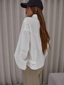 MUSERA 宽松棉质府绸束口下摆灯笼袖衬衫，优雅可爱性感街头风，适合夜间外出派对、春夏假日穿着。 - 白色 - 查看 4