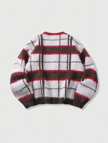 ROMWE MEN Prep Men's Plaid Button Up Cardigan, Loose Cropped Style, Fall Winter - White - View 2