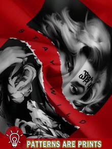 Slaydiva 女士休閒字母&角色印花圓領短袖露脐T恤，夏季適用 - 紅色 - 查看 3