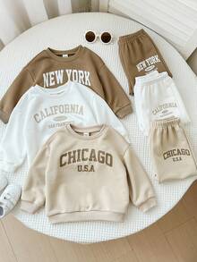 SHEIN 6件套女婴可爱字母印花长袖卫衣和松紧腰长裤，秋冬 - 彩色 - 查看 6