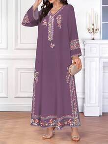 SHEIN Najma Plus Size Floral Print Women Arabic Style Dress, Spring/Autumn - Multicolor - View 4