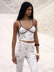 MUSERA White Animal Print Slinky Contrast Cami Binding Fitted Top,Seksi Chic Summer Holiday Vacation, Night Out Date Night Birthday Club Elegant Party - Multicolor - View 1