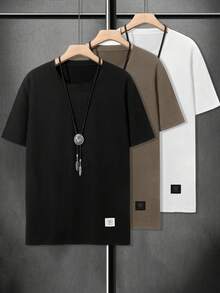 EGENSIO Áo thun nam cổ tròn tay ngắn đơn giản, tối giản, màu trơn - màu đen - Xem 2