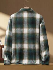 Manfinity NXTstreet 男士休闲长袖格子外套，绿色，Old Money，秋季，冬季 - 綠色 - 查看 2