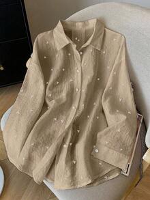 Resyla Women's Fashionable Loose Thin Backless Tie-Up Long Sleeve Shirt, Spring/Summer - Khaki - View 2