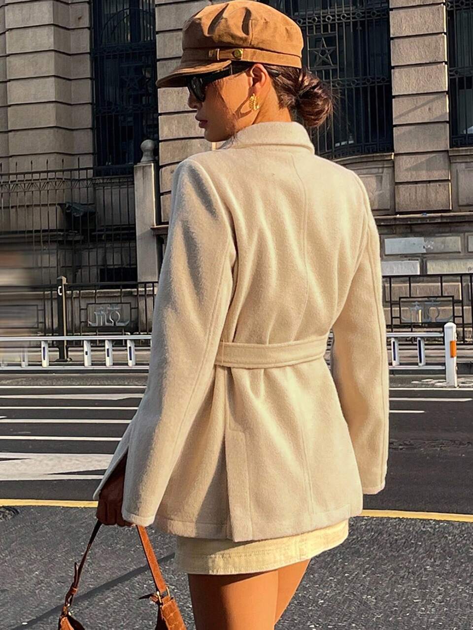 Women's Casual Solid Color Belted Blazer, Autumn Business Attire School Western Outfits For Women