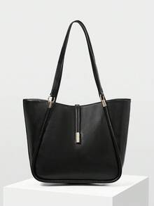 MOTF PREMIUM 女士 PU 皮革五金细节托特包 - 黑色 - 查看 2