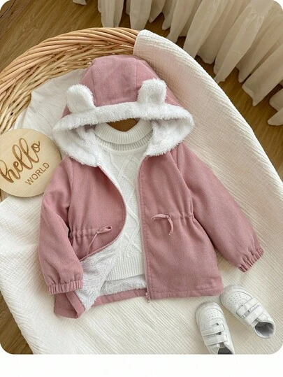 SHEIN Áo hoodie lót nhiệt giả dễ thương cho bé gái, màu hồng, thích hợp cho mùa thu/đông