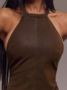 MUSERA Halter Neck Fitted Mini Dress Cool Girl Fall Going Out Outfits Sexy Costumes For Women Clothes For Women Evening Spring Summer Elegant Dresses - Coffee - View 2