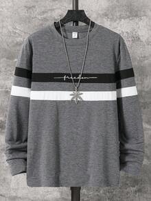 Vacaura 青少年男童休闲百搭字母印花拼接长袖圆领T恤