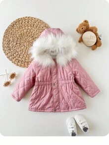 SHEIN Sudadera con capucha rosa linda y forro térmico para bebé niña, otoño/invierno - Multicolor - Ver 3