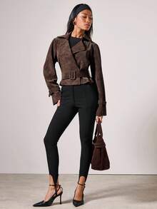 COSMINA Women's Solid Color Minimalist Casual Lace-Up Long Sleeve Jacket ,Brown Jacket Women In Fall/Winter