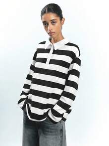 Maija 2025 Autumn Casual Long Sleeve Button Front Loose Versatile Minimalist T-Shirt Top, Simple Urban Business Casual Women's Office Wear, Cute Outfit For Going Out, School, Christmas Party