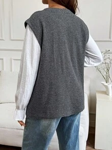 SHEIN 孕妇圆领长袖宽松休闲T恤 - 灰色 - 查看 2