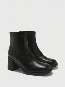 CUCCOO BIZCHIC Damen Mode Ankle Boots, Quadratische Zehenkappe Plateau-Absatz Design, Schwarze Elastische Ankle Boots, Rückverschluss Minimalistisches Design, Vielseitig für Röcke, Jeans, Mäntel, Geeignet für Herbst/Winter Outfits, Modeschauen, Pendeln, Stilvolle Damen Stiefeletten - Schwarz - Übersicht 6