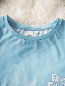 Frosty the Snowman X SHEIN Tween Girl Letter & Cartoon Snowman Pattern Round Neck Short Sleeve T-Shirt - Multicolor - View 4