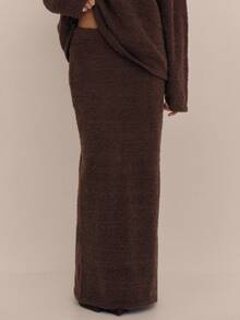 MUSERA Soft Low Waist Maxi Knit Skirt Spring Y2K 90's Casual Cute Easter Basics Summer Holiday Airport Fall Autumn Winter Everyday Office   Chic Sweater - Chocolate Brown - View 5