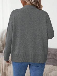 SHEIN Plus Size Women Solid Color Long Sleeve Shawl Collar Casual Knit Cardigan, Autumn