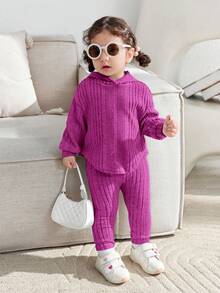 Infant Casual Hooded Sweatshirt & Pants Set Fall Winter - Purple - View 3