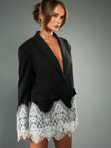 MISSGUIDED Abito blazer elegante da donna con taglio boxy, con dettagli in pizzo, maniche lunghe, adatto per matrimoni, eventi serali, occasioni speciali, blazer oversize, abbigliamento professionale da ufficio