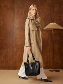 MOTF PREMIUM 女士 PU 皮革五金细节托特包 - 黑色 - 查看 5