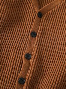 SHEIN Teen Boy Ribbed Texture Knit Cardigan, Casual Collegiate Style, Comfortable & Fashionable, Versatile & Practical, Soft Fabric, Suitable For Daily Wear, School, Outings, Outdoor Activities - Apricot - View 5